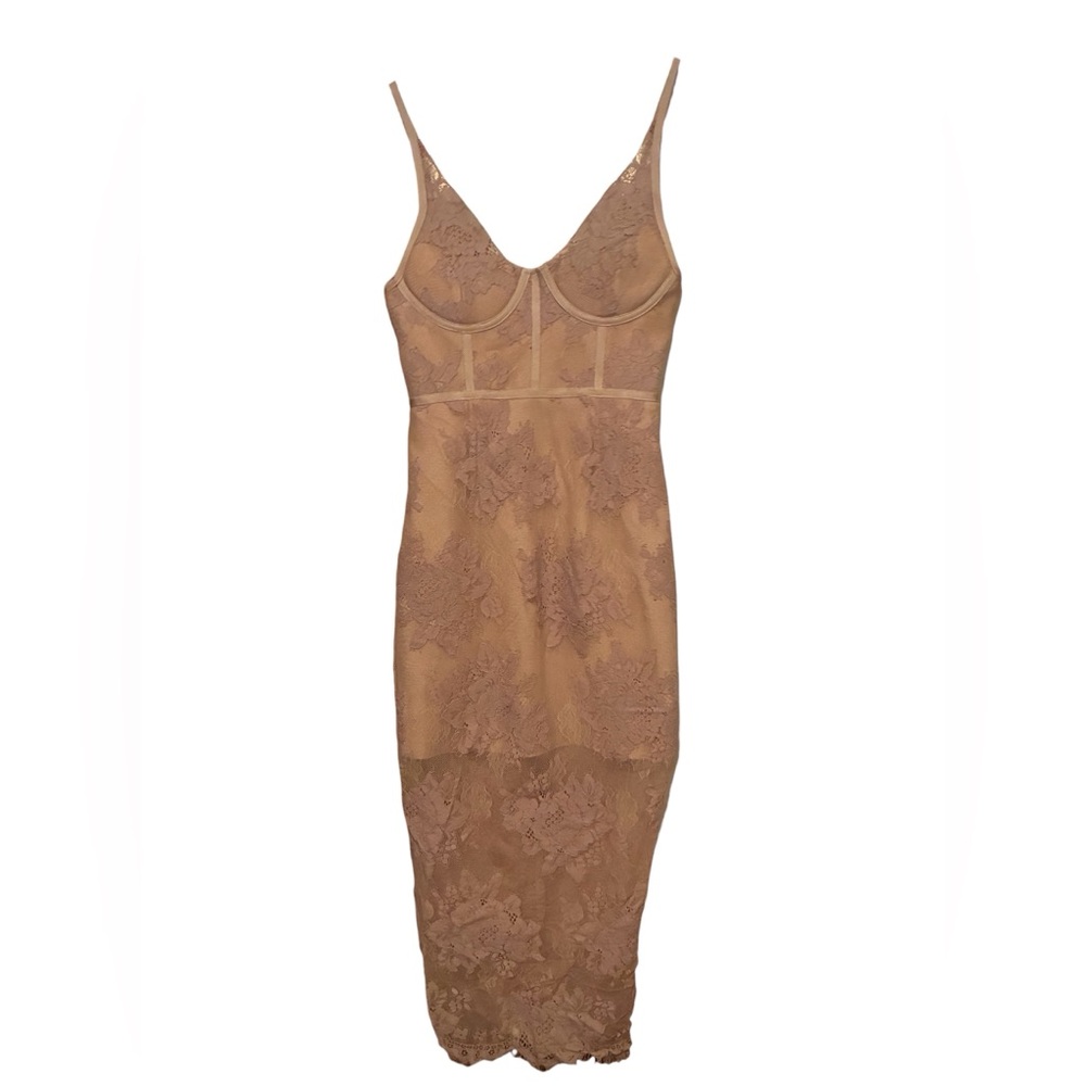 NWT INDIE XO BODYCON BUSTIER NUDE LACE DRESS SIZE XS